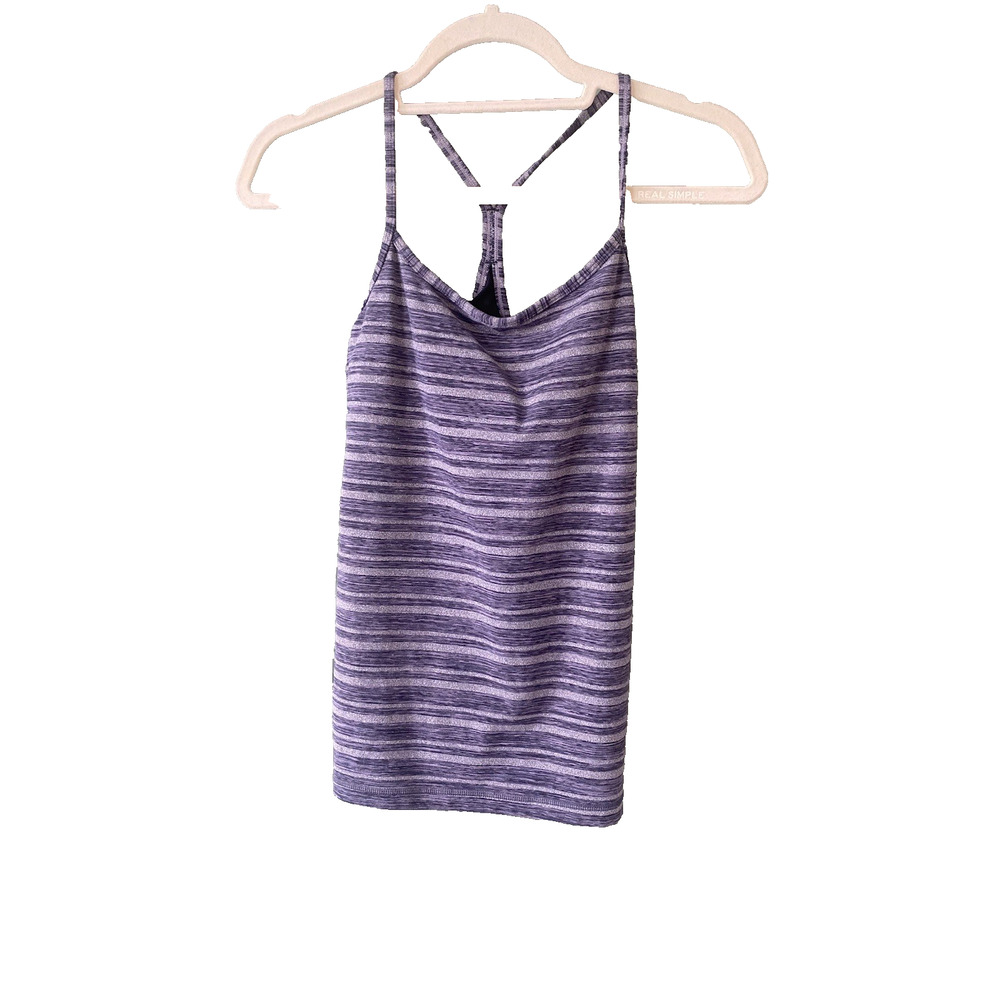Lululemon Shirt Womens 8 Power Tank Stripes Galore Gray Working Out Gym Pullover